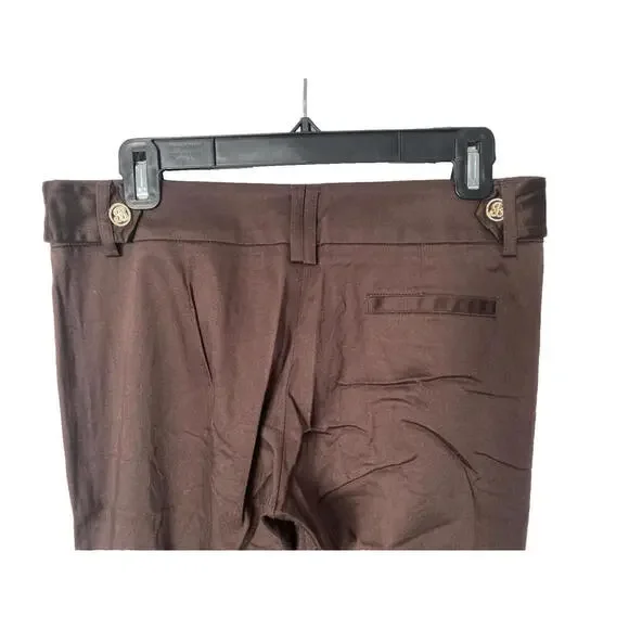 BLUMARINE Brown Cotton Dress Pants Trousers Rhinestone Logo IT-40 - Picture 6 of 9